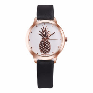 Pineapple Patterned Leather Band Women's Watches