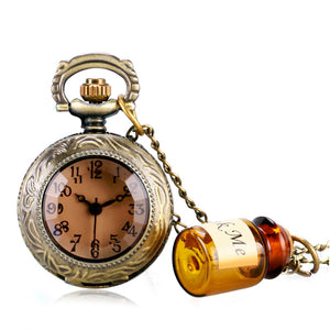 Brown Pocket Watches with Bottle Necklace Gift