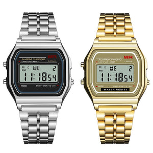 Steel-Gold Strap Digital Watches
